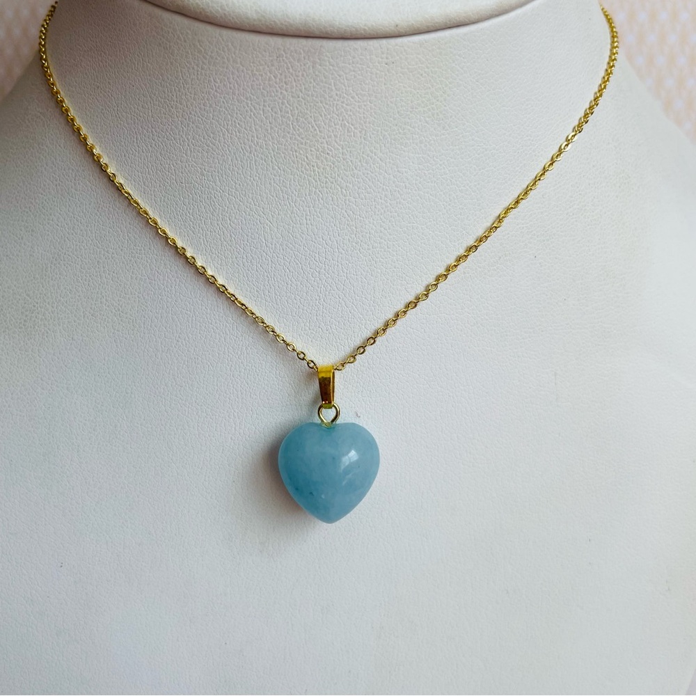 Aquamarine Stone Heart Pendant Gold Plated Chain